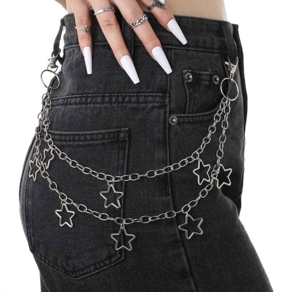 Tgirls Hip Hop Pants Chain - Goth Jean Star Punk Pocket Accessory for Women - Layered Acrylic Keychains Cute Trouser Rock Wallet for Men - Waist Body Accessories for Girls (2 Stat-1) - Image 4