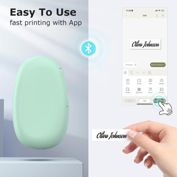SUPVAN E10 Bluetooth Label Maker Machine with Tape, Continuous Waterproof Label, Versatile App with 35 Fonts and 1k+ Icons, Inkless Labeler for Home, Kitchen, School, Office Organization, Green - Image 4