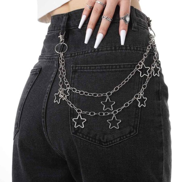 Tgirls Hip Hop Pants Chain - Goth Jean Star Punk Pocket Accessory for Women - Layered Acrylic Keychains Cute Trouser Rock Wallet for Men - Waist Body Accessories for Girls (2 Stat-1) - Image 2