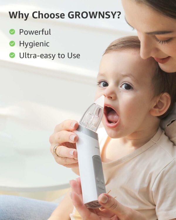GROWNSY Nasal Aspirator for Baby, Electric Baby Nose Sucker with Larger Suction Chamber and More Powerful Suction, Automatic Nose Cleaner with Music and Light Soothing Function - Image 7
