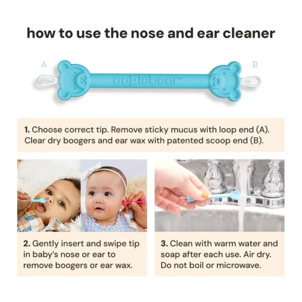 oogiebear Baby Nose Cleaner & Ear Wax Removal Tool - Safe Booger & Earwax Removal for Newborns, Infants, Toddlers - Dual-Ended - Essential Baby Stuff - Image 4