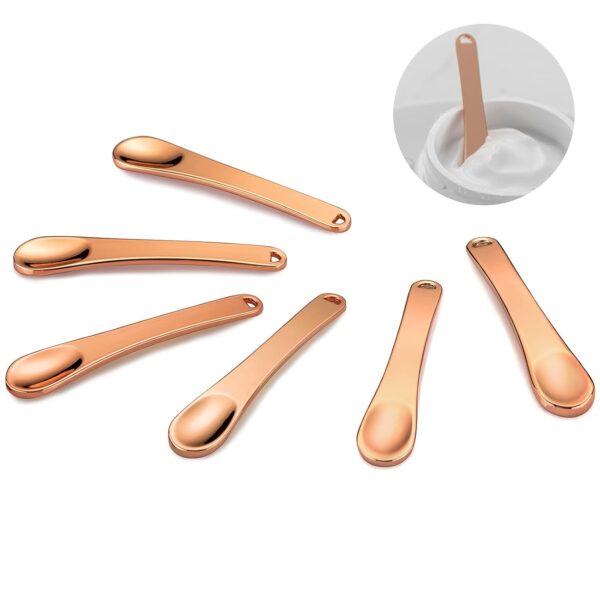 Tekson 6 Pieces Metal Cosmetic Skincare Spatula, Mini Mask facial Reusable Scoop, Makeup Beauty Spoons for Cream, Lotions, Moisturizers (Rose Gold) - Image 2