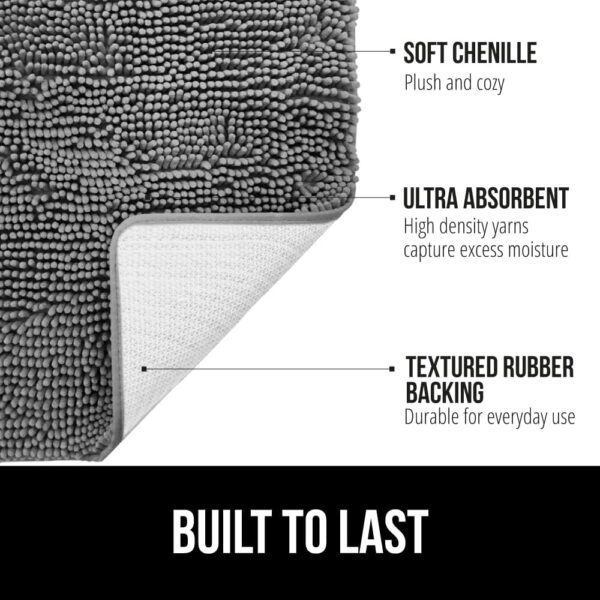 GORILLA GRIP Bath Rug Mat, Thick Soft Absorbent Chenille, Quick Dry Microfiber Mats, Rubber Backing Washable Shower Floor Rugs, Bathmat Runner, US Designed Bathroom Home Decor Accessories 24x17, Grey - Image 3