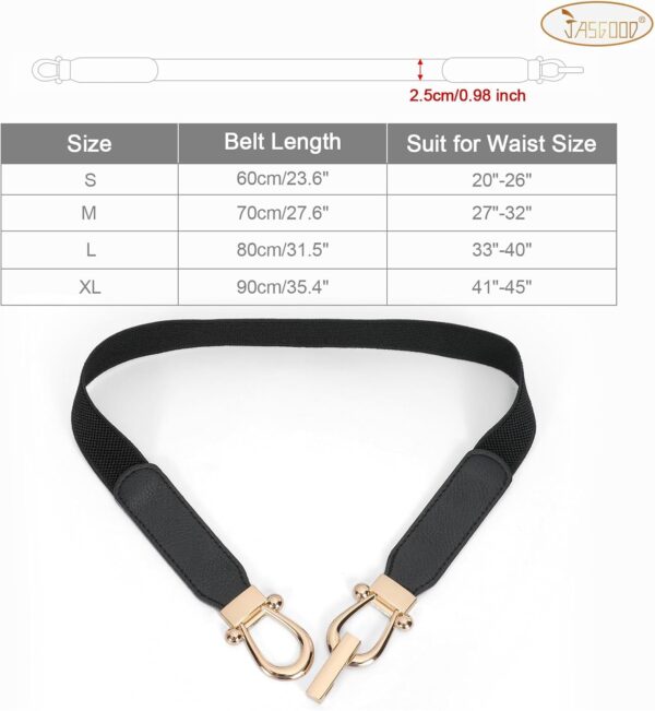 JASGOOD Women Stretchy Waist Belt Retro Elastic Skinny Belt for Ladies with Gold Buckle - Image 7