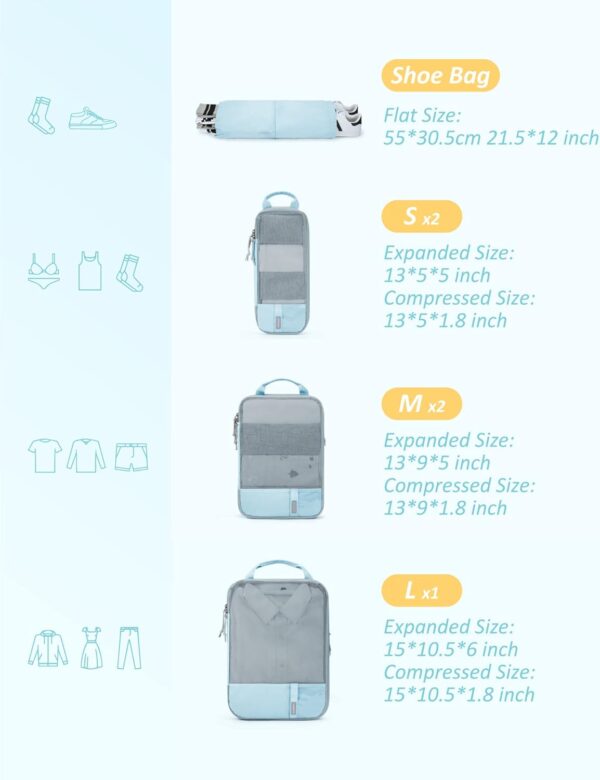 BAGSMART 6 Set Compression Packing Cubes - Lightweight Travel Essentials, Durable Luggage Organizer - Image 3