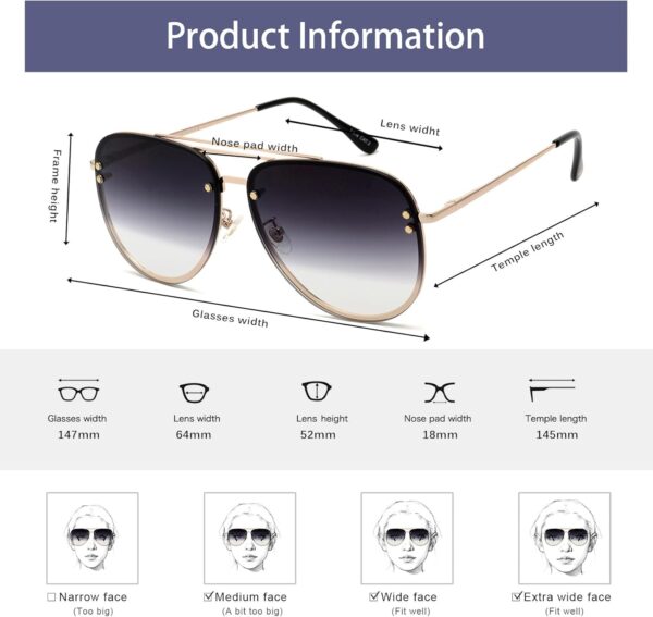 Premium Rimless Oversized Aviator Sunglasses for Women, Polarized PC Lens UV Protection Women’s Shade VF2203 - Image 5