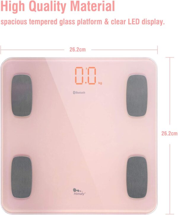 himaly Body Fat Scale, Smart BMI Scale Digital Bathroom Wireless Weight Scale, Body Monitor Health Composition Analyzer with Smartphone App sync with Bluetooth-Compatible, 400 lbs - Pink - Image 5