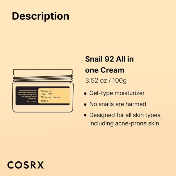 COSRX Snail Mucin 92% Face Moisturizer, 3.52 Oz, Lightweight Moisturing Cream for Soft, Glowy Skin, Korean Skin Care, Korean Moisturizer Face Cream - Image 8