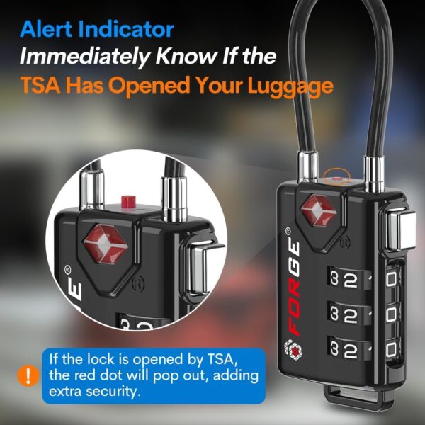 TSA Approved Cable Luggage Locks, Re-settable Combination with Alloy Body - Image 5