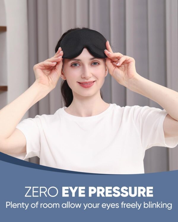 MZOO Sleep Eye Mask for Side Sleeper Men Women, Zero Eye Pressure 3D Sleeping Mask, Light Blocking Patented Design Night Blindfold, Soft Eye Shade Cover for Travel, Black - Image 3