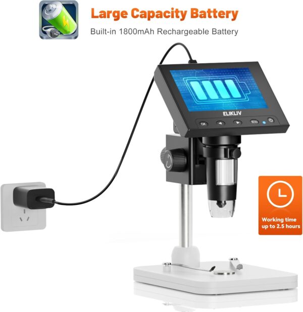 Elikliv Microscope, LCD Digital Coin Microscope 1000x, Coin Magnifier with 8 Adjustable LED Lights, PC View Compatible with Windows/MacBook, EDM4, 4.3-Inch - Image 9