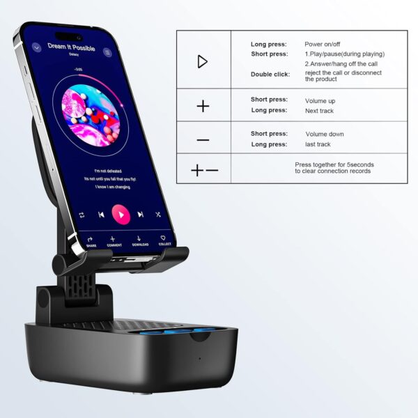 Gifts for Men Women,Birthday Gifts,Cell Phone Stand with Wireless Bluetooth Speaker, Punchy Bass & HD Stereo Sound Speaker for Home & Outdoors Compatible with iPhone/ipad/Samsung-Black - Image 5