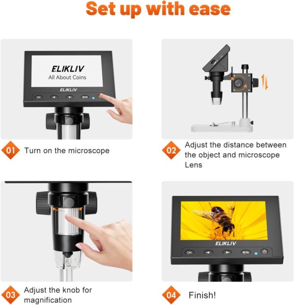 Elikliv Microscope, LCD Digital Coin Microscope 1000x, Coin Magnifier with 8 Adjustable LED Lights, PC View Compatible with Windows/MacBook, EDM4, 4.3-Inch - Image 10