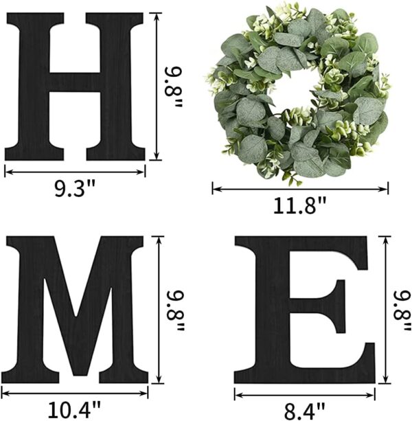 Wood Home Sign with Artificial Eucalyptus Wreath for O, Hanging Farmhouse Wall House Decor Wood Letters for Wall Art Rustic Home Decor, Wall Decor for Living Room Kitchen Entryway (Black) - Image 6