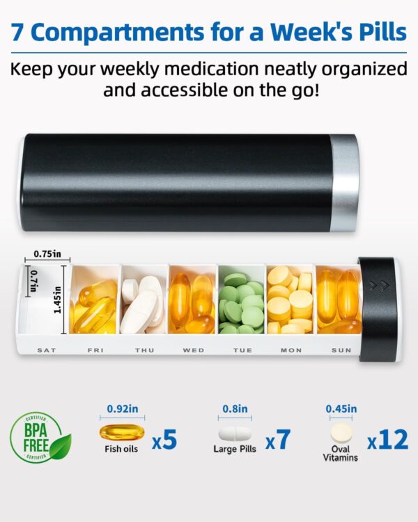 Weekly Pill Organizer 7 Day, Betife Daily Pill Box, Travel Pill Case, Cute Pill Holder, Drawer-Shaped Medicine Box to Hold Vitamins, Medicines, Supplements, Pills Organizer(Black) - Image 3