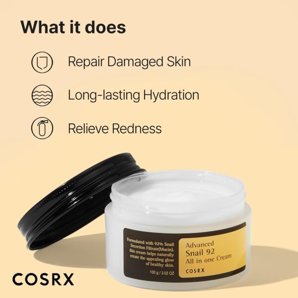 COSRX Snail Mucin 92% Face Moisturizer, 3.52 Oz, Lightweight Moisturing Cream for Soft, Glowy Skin, Korean Skin Care, Korean Moisturizer Face Cream - Image 4