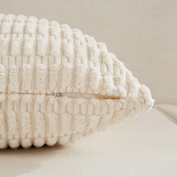 Fancy Homi 4 Packs Neutral Decorative Throw Pillow Covers 18x18 Inch for Living Room Couch Bed Sofa, Rustic Farmhouse Boho Home Decor, Soft Plush Striped Corduroy Square Cushion Case 45x45 cm - Image 4