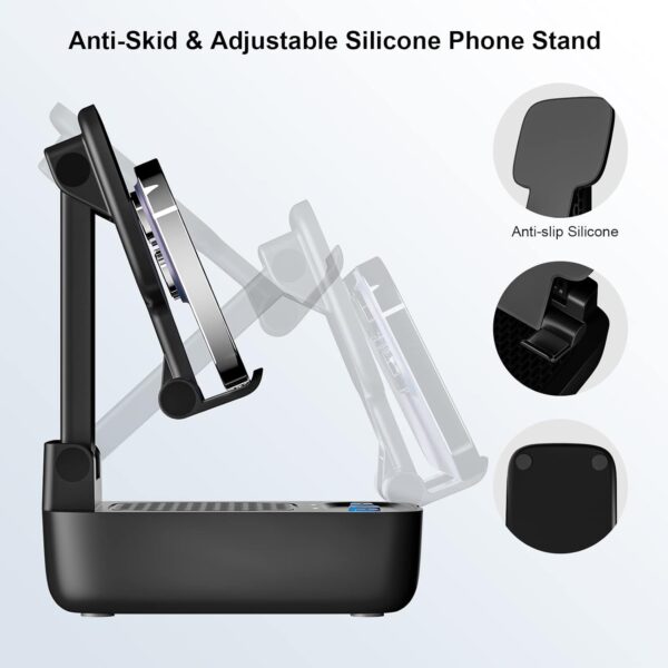 Gifts for Men Women,Birthday Gifts,Cell Phone Stand with Wireless Bluetooth Speaker, Punchy Bass & HD Stereo Sound Speaker for Home & Outdoors Compatible with iPhone/ipad/Samsung-Black - Image 3