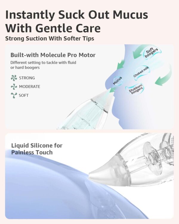GROWNSY Nasal Aspirator for Baby, Electric Baby Nose Sucker with Larger Suction Chamber and More Powerful Suction, Automatic Nose Cleaner with Music and Light Soothing Function - Image 4