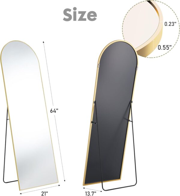 Sweetcrispy 64"x21" Arched Full Length Mirror, Standing or Leaning Full Body Mirror with Aluminum Alloy Thin Frame, Suitable for Bedroom or Cloakroom,Gold - Image 6