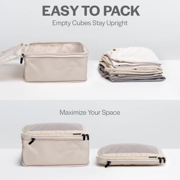 Compression Packing Cubes for Travel - Luggage Organizer Bags - Double Zipper Packing Cubes for Suitcases (4-Pack, Beige) - Image 6