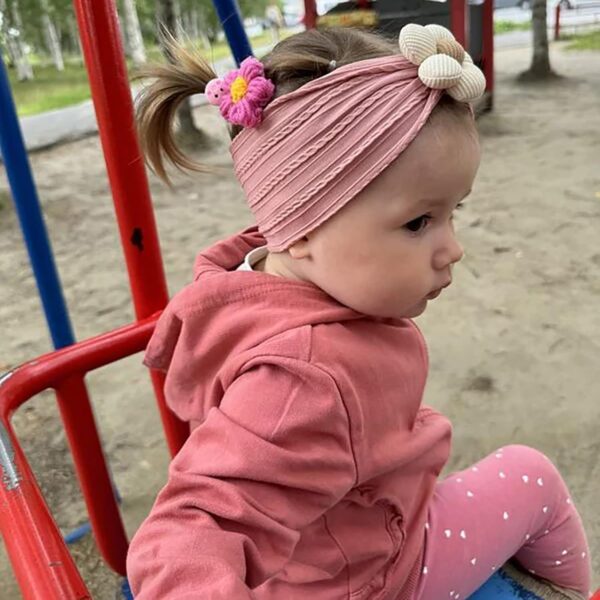3 Pcs Baby Flower Headbands Baby Girls Nylon Headband Soft Hairbands Hair Accessories for Newborn Infant Toddler Kids (Beige Pink Khaki) - Image 5