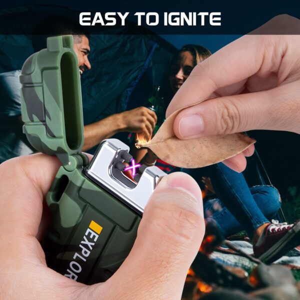 LcFun Waterproof Electric Dual Arc Lighter USB Rechargeable Outdoor Windproof Flameless Plasma Lighters for Camping, Hiking, Adventure, Survival Tactical Gear Gifts for Men - Image 7