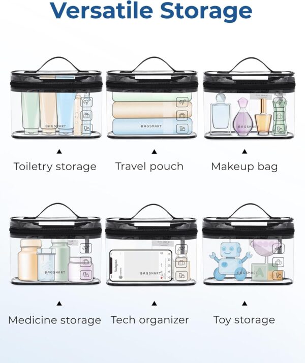 BAGSMART TSA Approved Toiletry Bag, 2 Pack Clear Makeup Cosmetic Bag Organizer, Quart Size Travel Bag for Toiletries, Carry-on Travel Accessories Essentials, Black-2pcs - Image 6