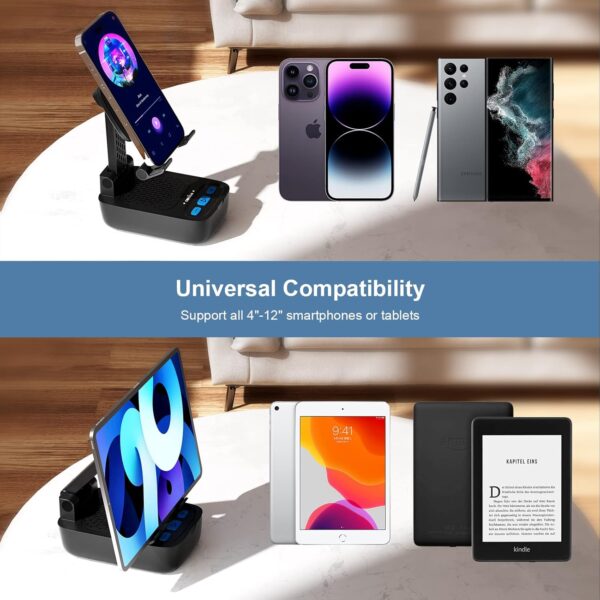 Gifts for Men Women,Birthday Gifts,Cell Phone Stand with Wireless Bluetooth Speaker, Punchy Bass & HD Stereo Sound Speaker for Home & Outdoors Compatible with iPhone/ipad/Samsung-Black - Image 4
