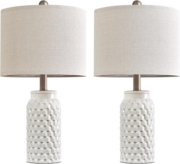 20.5" White Modern Ceramic Bedside Lamp Set of 2 for Bedroom Decor Farmhouse Table Lamp for Living Room Office Dorm - Image 10