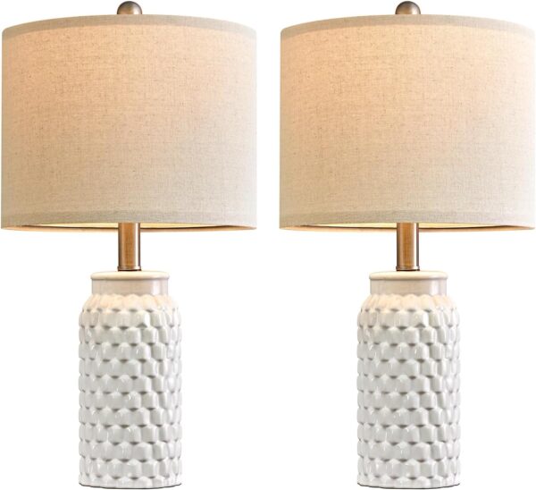 20.5" White Modern Ceramic Bedside Lamp Set of 2 for Bedroom Decor Farmhouse Table Lamp for Living Room Office Dorm - Image 9