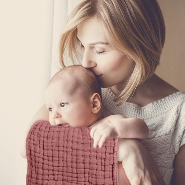 Looxii Muslin Burp Cloths Baby Girl 6 Pack - 20" x 10" - Ultra Soft & Absorbent, 6-Layer 100% Cotton for Spit Up & Drool- Gentle Baby Burping Cloth, Newborn Essentials Shower Gift Girl, Gradient Pink - Image 7