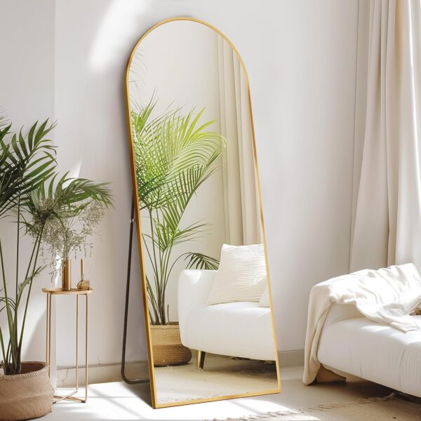 Sweetcrispy 64"x21" Arched Full Length Mirror, Standing or Leaning Full Body Mirror with Aluminum Alloy Thin Frame, Suitable for Bedroom or Cloakroom,Gold - Image 2