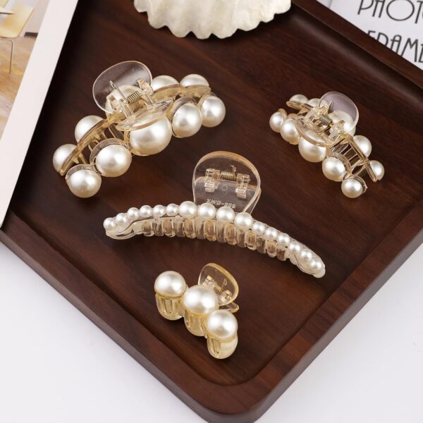 Mehayi 4 PCS Large Pearl Hair Claw Clips for Women Girls, Hair Barrette Clamps for Thick Thin Hair, Fashion Hair Accessories Headwear Styling Tools for Party Wedding - Image 8