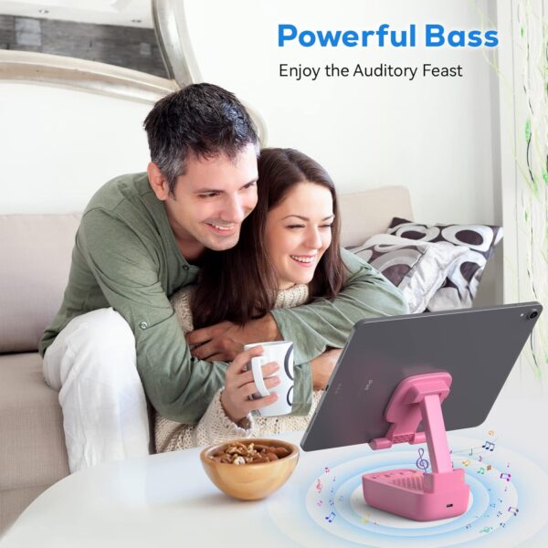 Gifts for Men Women, from Wife,Cell Phone Stand with Wireless Bluetooth Speaker, Punchy Bass & HD Stereo Sound Speaker for Home & Outdoors Compatible with iPhone/ipad/Samsung-Pink - Image 5