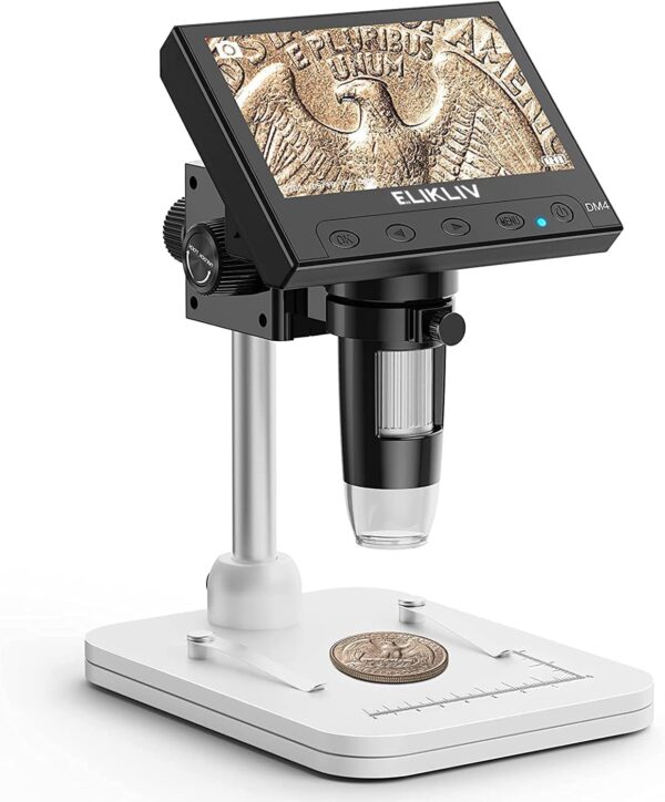 Elikliv Microscope, LCD Digital Coin Microscope 1000x, Coin Magnifier with 8 Adjustable LED Lights, PC View Compatible with Windows/MacBook, EDM4, 4.3-Inch - Image 2