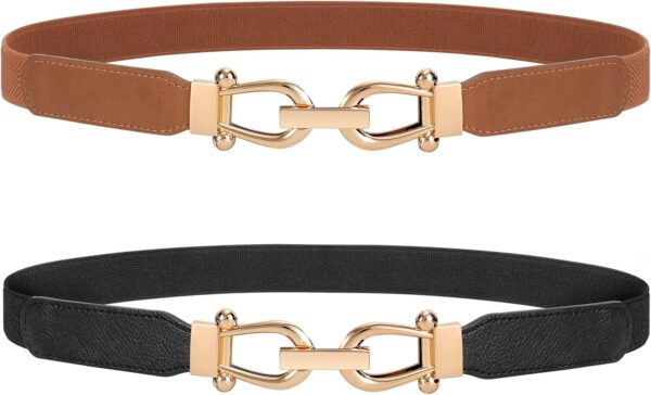 JASGOOD Women Stretchy Waist Belt Retro Elastic Skinny Belt for Ladies with Gold Buckle - Image 2