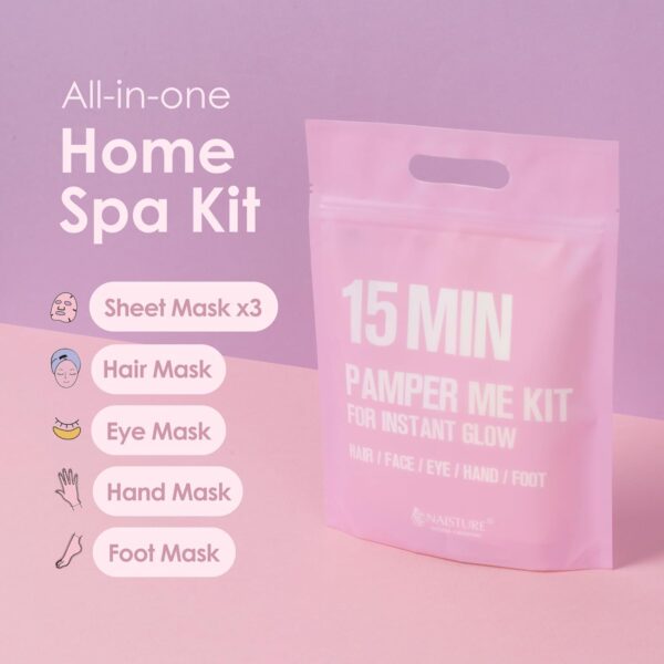 15 Min Pamper Me Kit by Naisture – Korean Spa and Skincare Kit for Women with Hair Mask, Hand and Foot Masks, Eye Mask, and Face Masks - Image 9