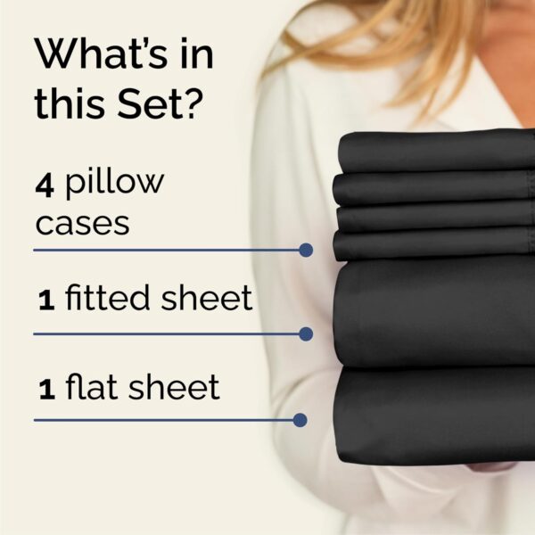 Cal King 6 Piece Sheet Set - Cooling Sheets for Hot Sleepers - Hotel Luxury Bedding for Women, Men, Kids & Teens - Bedding w/Deep Pockets & Easy Fit - Soft and Wrinkle Free - Cal King Black Sheets - Image 3