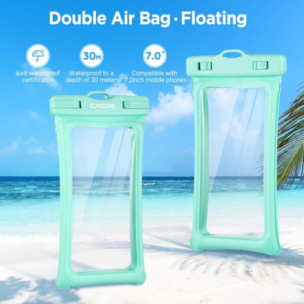 CACOE [Floatable] Floating Universal IPX8 Waterproof Phone case 2 Pack-Up to 7.0",Adjustable Lanyard Phone Pouch,Cellphone Dry Bags for Vacation Beach Pool Kayak Cruise Travel Essentials（Black+Green） - Image 4