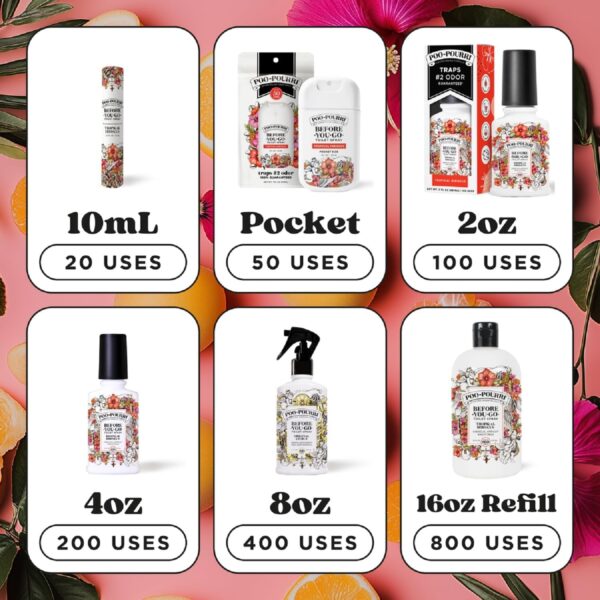 Poo-Pourri Tropical Hibiscus Pocket Before-You-Go Air & Toilet Spray - Instantly Trap Bathroom Odor - Plant Based Ingredients & Essential Oils - Travel Essentials, with Hibiscus Apricot & Citrus Scent - Image 12