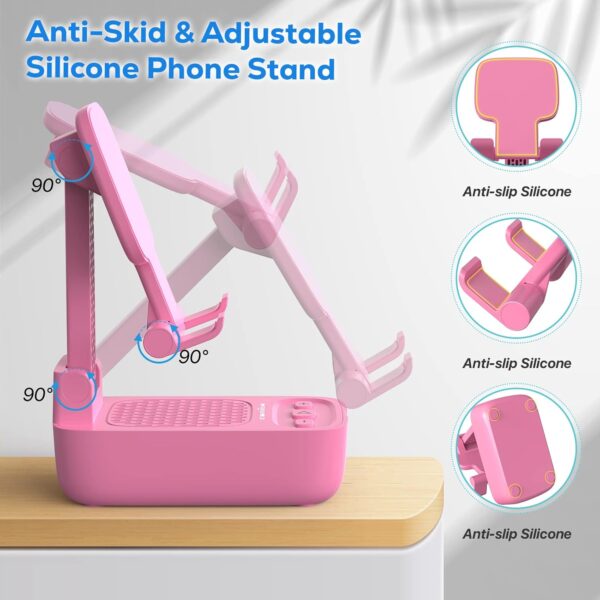 Gifts for Men Women, from Wife,Cell Phone Stand with Wireless Bluetooth Speaker, Punchy Bass & HD Stereo Sound Speaker for Home & Outdoors Compatible with iPhone/ipad/Samsung-Pink - Image 3