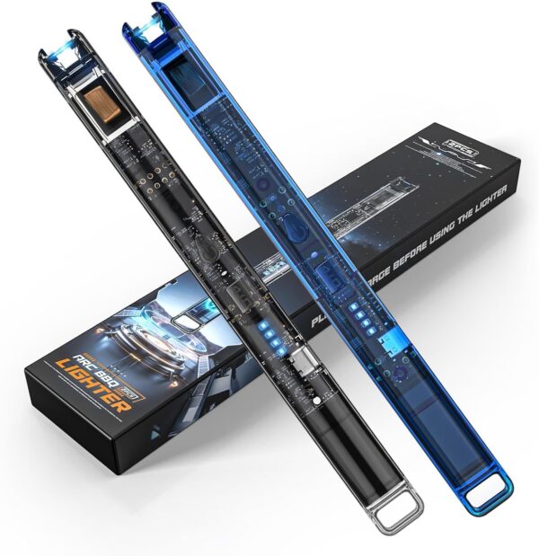 KTEBO® 2 Pack Electric Candle Lighters - Rechargeable USB-C Arc Lighters with LED Display & Transparent See-Through Tech Design, Windproof Flameless Long Lighter for Candles,BBQ,Camping,Stoves, Blue - Image 2