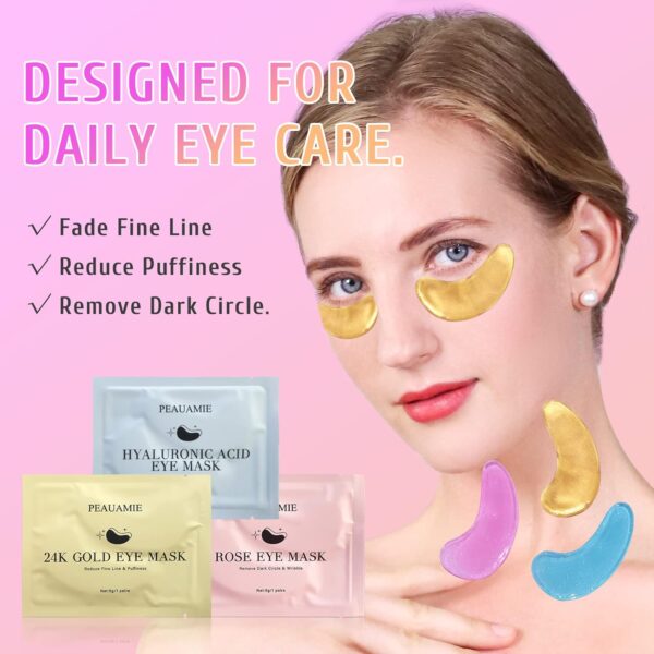 Under Eye Patches Gold and Hyaluronic Acid for puffy eyes,Rose Eye Masks for Dark Circles and Puffiness skin care Smooth Wrinkles products 30 Pairs - Image 3