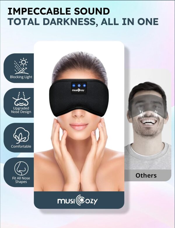 MUSICOZY Sleep Headphones, Bluetooth 5.4 Sleep Mask Headband Headphones Sleeping Eye Mask, Wireless Music Earbuds Earphones with HD Stereo Speakers for Side Sleepers, Cool Gadgets Unique Gift - Image 6