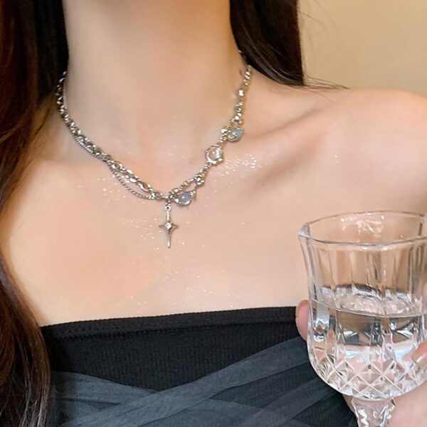 Y2k Irregular Necklace Star Pendant Moonlight Stone Fashion Collar Chain Design Spicy Silver Jewelry for Women - Image 4