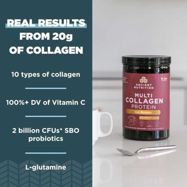 Ancient Nutrition Collagen Powder Protein, Multi Collagen Protein, Hydrolyzed Collagen Peptides Supports Skin and Nails, Joint Supplement (Gut Restore, 20 Servings) - Image 4