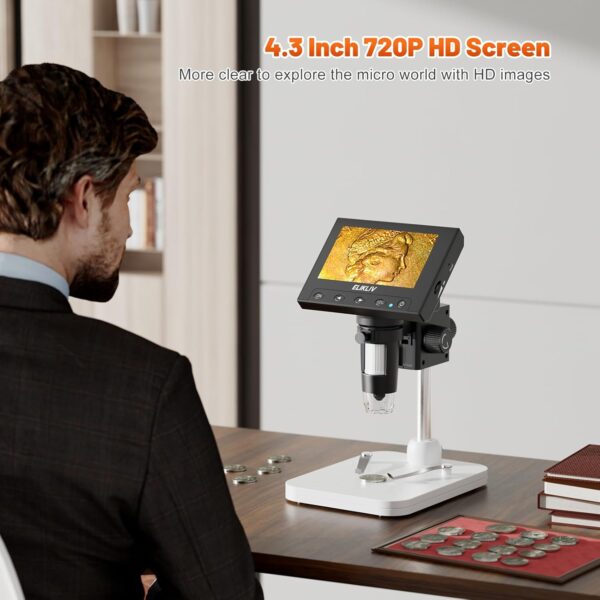 Elikliv Microscope, LCD Digital Coin Microscope 1000x, Coin Magnifier with 8 Adjustable LED Lights, PC View Compatible with Windows/MacBook, EDM4, 4.3-Inch - Image 3
