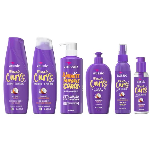 Aussie Miracle Curls Set: Shampoo, Conditioner, Deep Hydration, Spray Gel, Detangling Milk, and Oil Hair Treatment, Curl Oil, Coconut & Jojoba, Frizz Control, 6 Pieces - Image 8