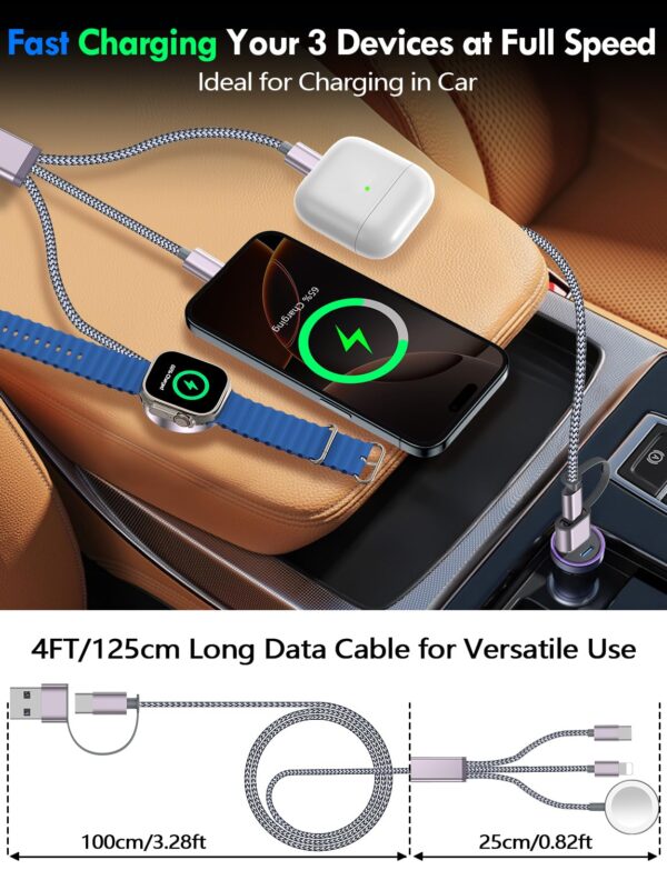 2Pack Multi Fast Charging Cable for Apple Watch Charger,iPhone Charger,[ 3-in-2 Travel Essentials] USB A/Type C/Lightning Cable for iWatch Ultra/SE/10-2,iPhone 16-11,Nintendo Switch,iPad-4FT - Image 5